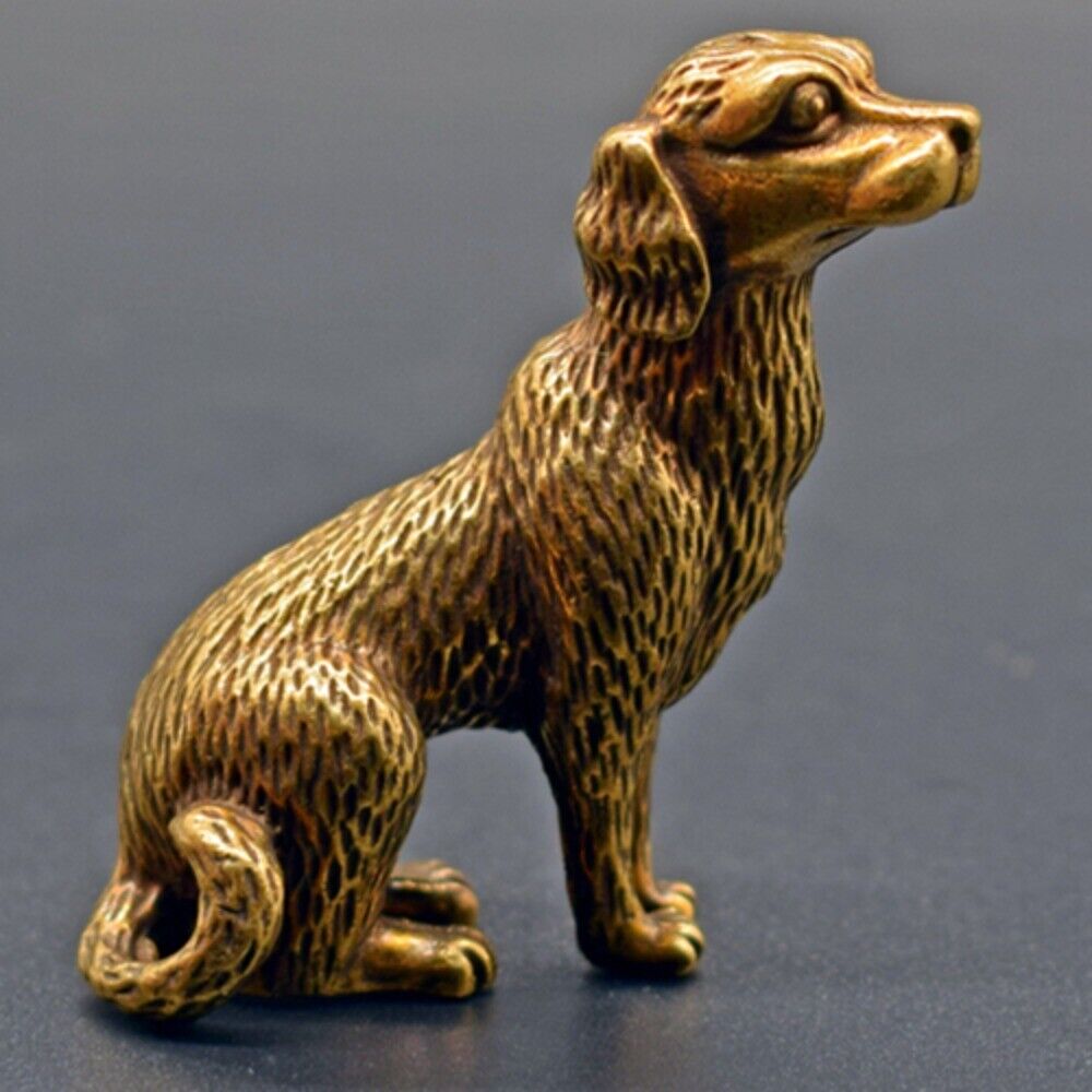 Solid Copper Cute Puppy Trinket Vintage Hand Carved Bronze Model Figurines
