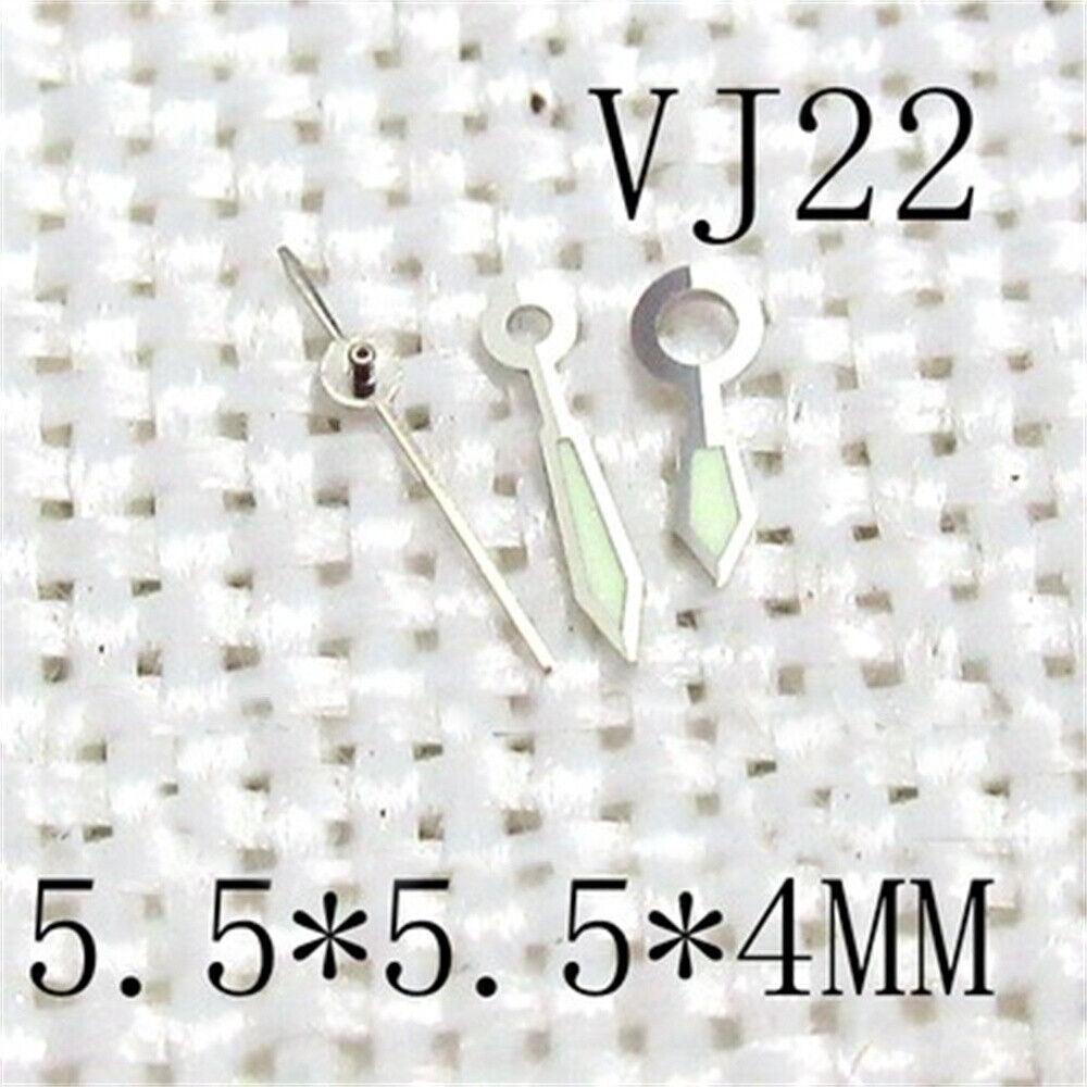 5.5x5.5x4mm Silver Trim Green Luminous Watch Hands for Epson VJ22 Movement