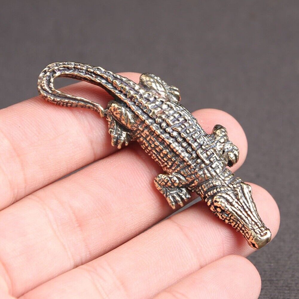 Solid Copper Crocodile Trinket Hand Carved Bronze Model Figurines