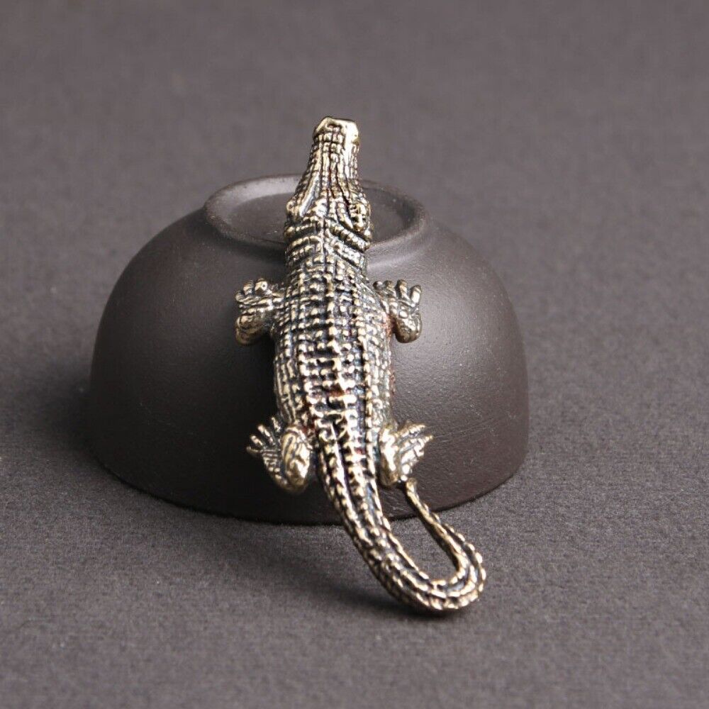 Solid Copper Crocodile Trinket Hand Carved Bronze Model Figurines