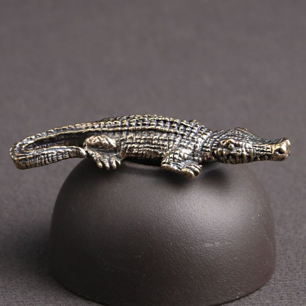 Solid Copper Crocodile Trinket Hand Carved Bronze Model Figurines