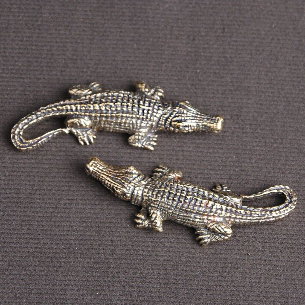 Solid Copper Crocodile Trinket Hand Carved Bronze Model Figurines