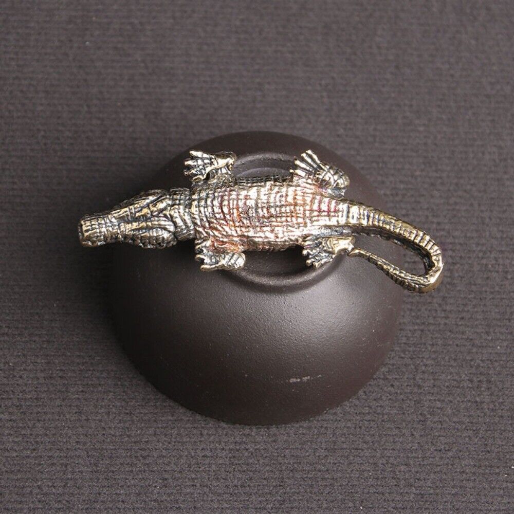 Solid Copper Crocodile Trinket Hand Carved Bronze Model Figurines