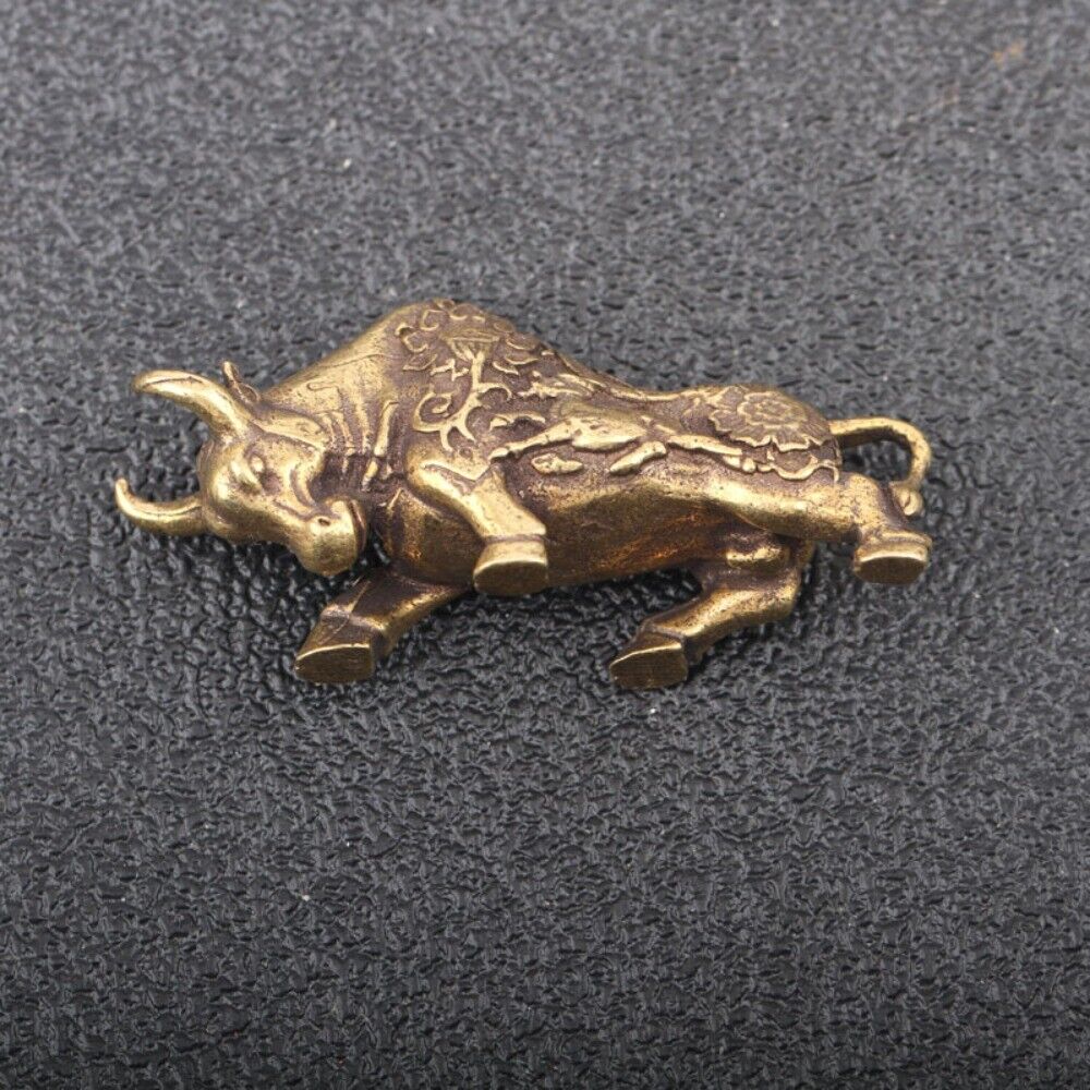 Solid Copper Bull Trinket Vintage Handmade Hand Carved Bronze Model Figurines