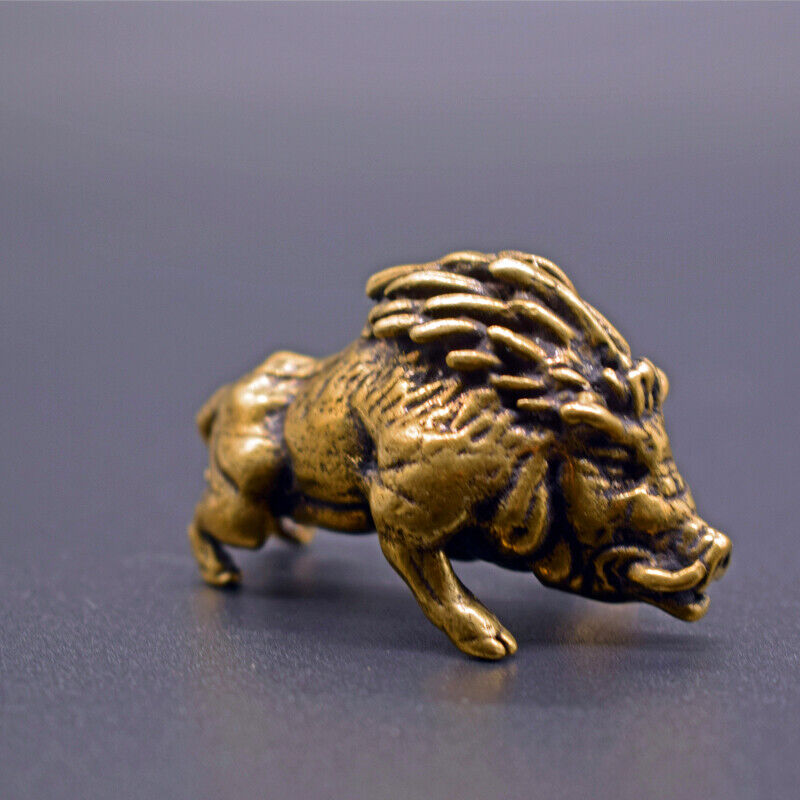 Solid Copper Little Wild Boar Trinket Vintage Hand Carved Bronze Model Figurines