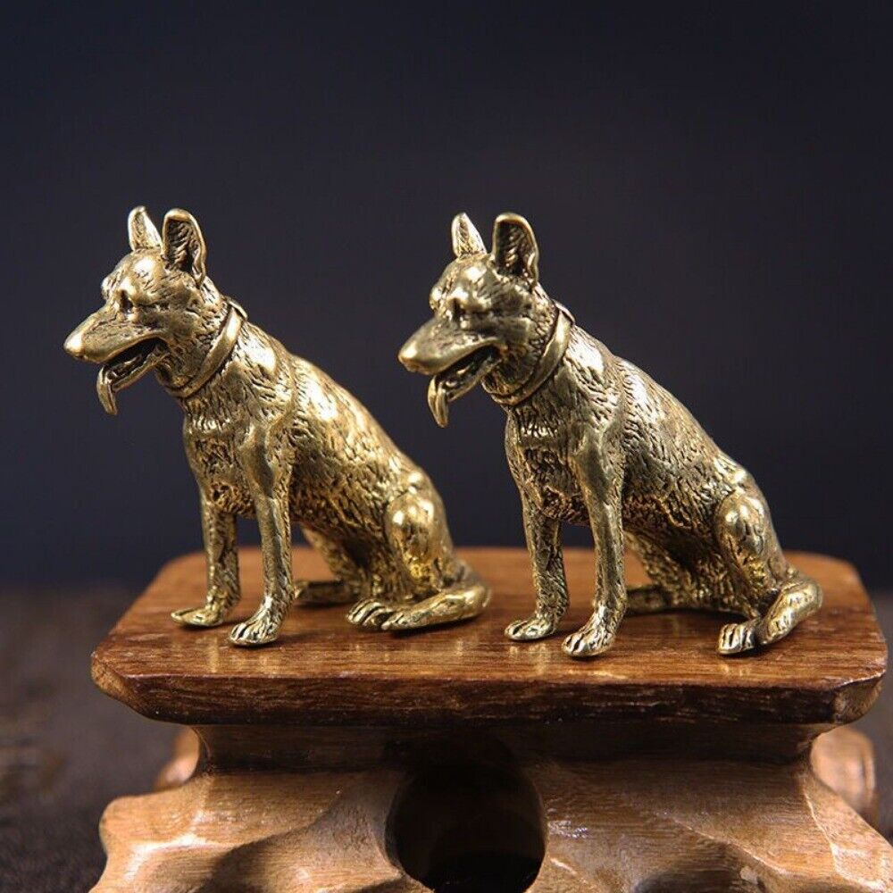Solid Copper Big Yellow Dog Trinket Hand Carved Bronze Model Figurines