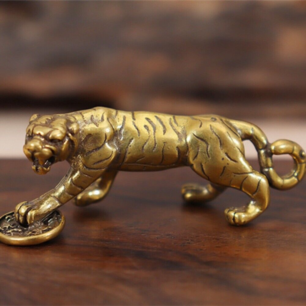 Solid Copper Tiger Trinket Hand Carved Bronze Model Figurines