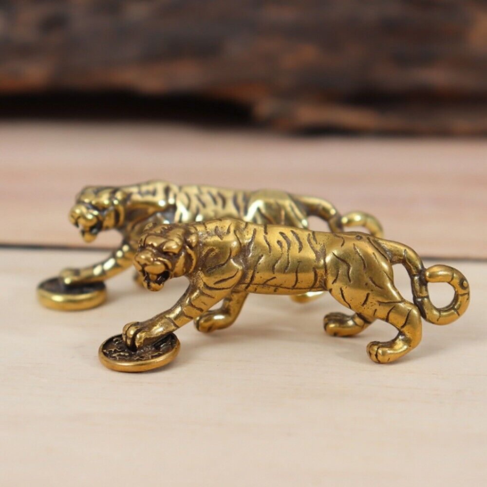 Solid Copper Tiger Trinket Hand Carved Bronze Model Figurines