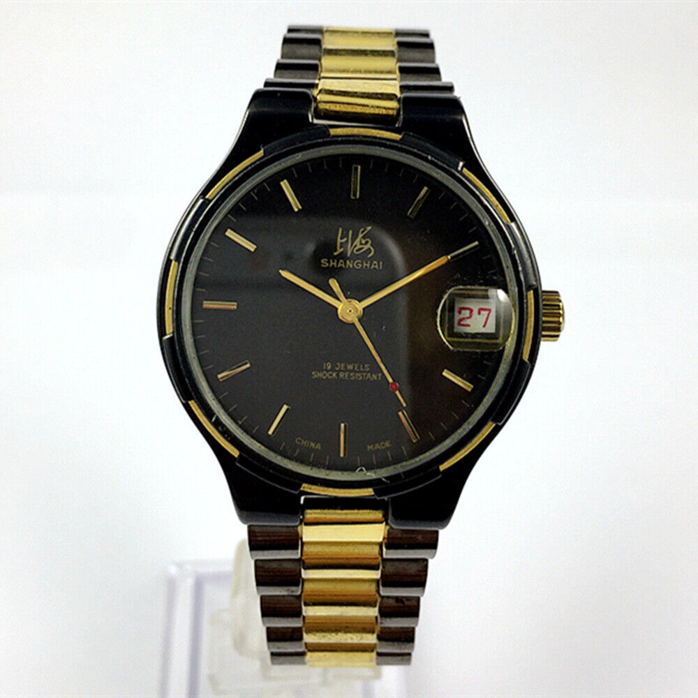 37mm Shanghai Factory Made Manual Mechanical Watch Black 19 Jews Shock-Resistant
