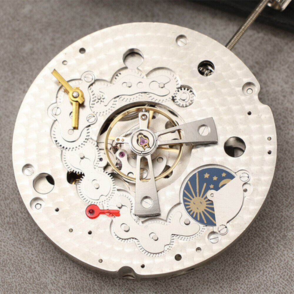 China Made Dandong Silver Hollow Star Moon Phase Automatic Mechanical Movement