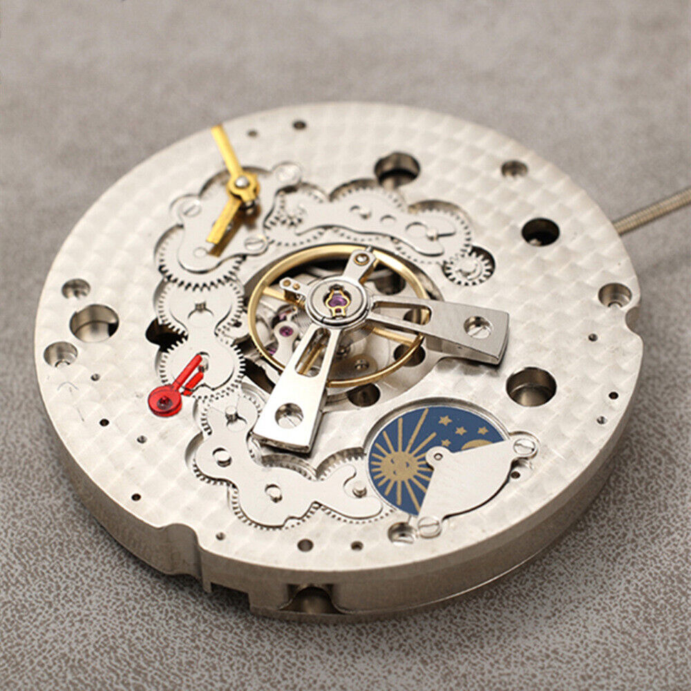 China Made Dandong Silver Hollow Star Moon Phase Automatic Mechanical Movement