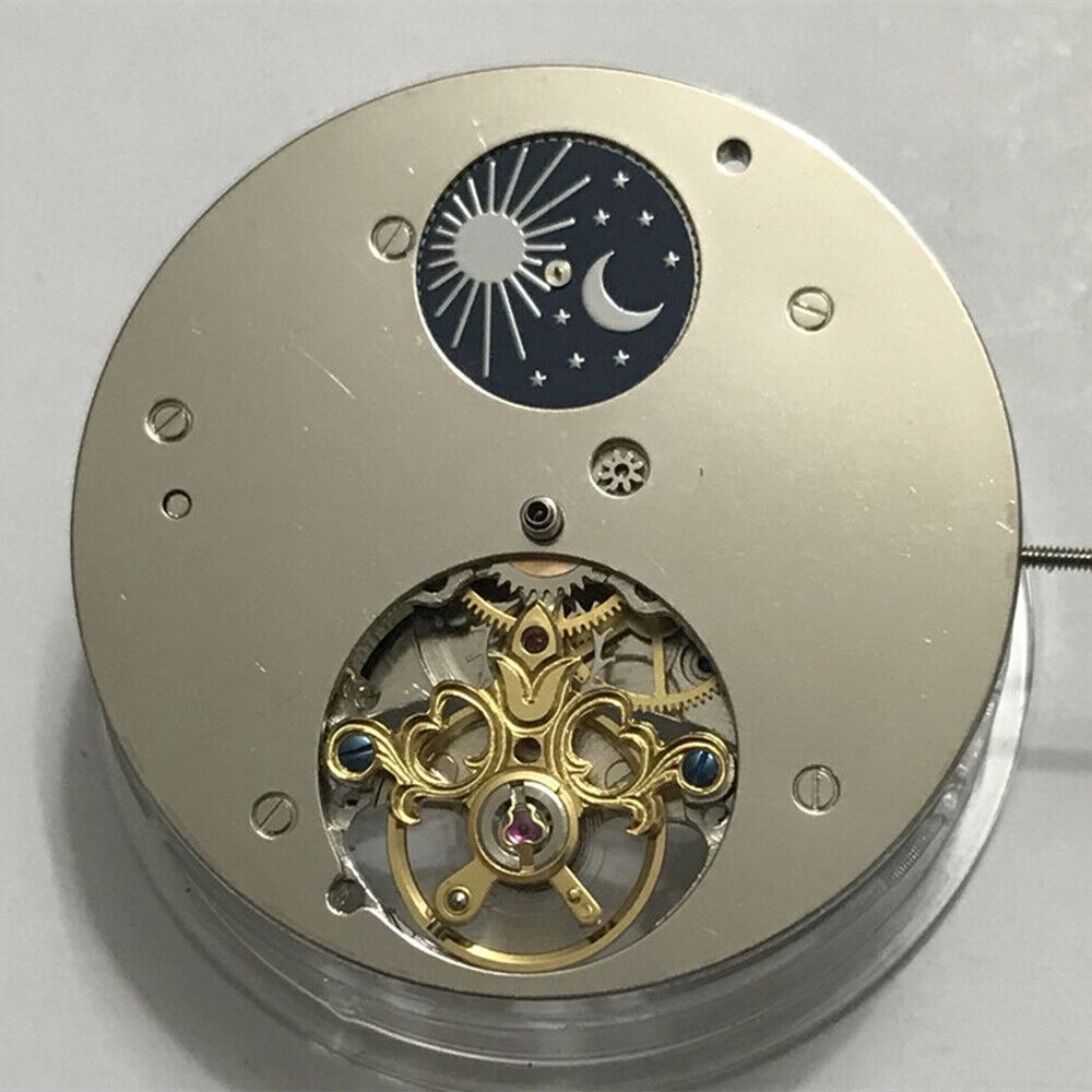 Asian 3 Hands Star Moon Phase@12 Men with Flywheel Automatic Mechanical Movement