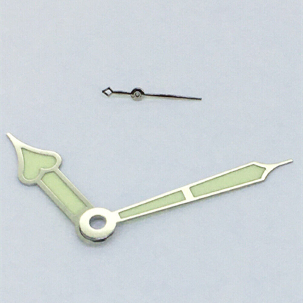 Silver Trim Heart Shaped Green Lume Watch Hands for ST3600/ST3620/ETA6497/6498