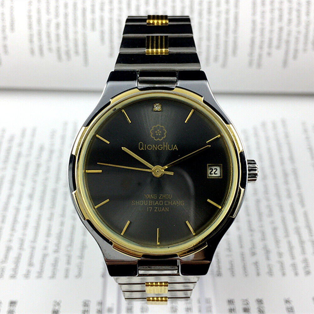 37mm Qionghua Steel Manual Mechanical Watch 17 Jews Black Dial Single Calendar