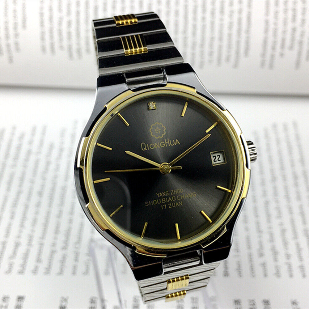 37mm Qionghua Steel Manual Mechanical Watch 17 Jews Black Dial Single Calendar