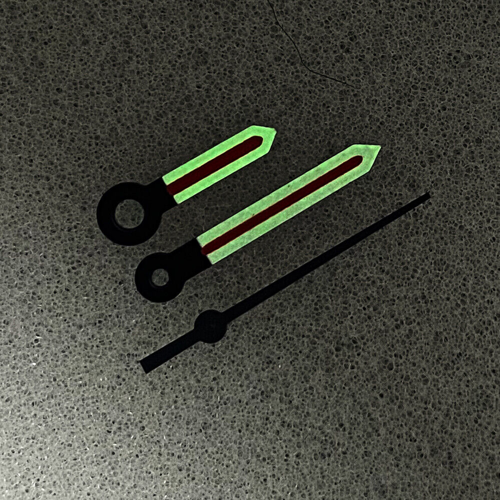 Red Arrow Shape Silver Trim Green Luminous Watch Hands for NH35/NH36/4R/7S