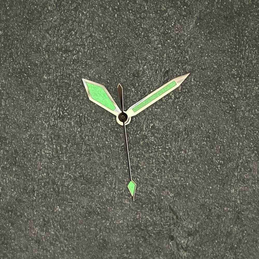 Diamond Shape Green Lume Silver Trim Watch Hands for NH35/NH36/4R36 Movement