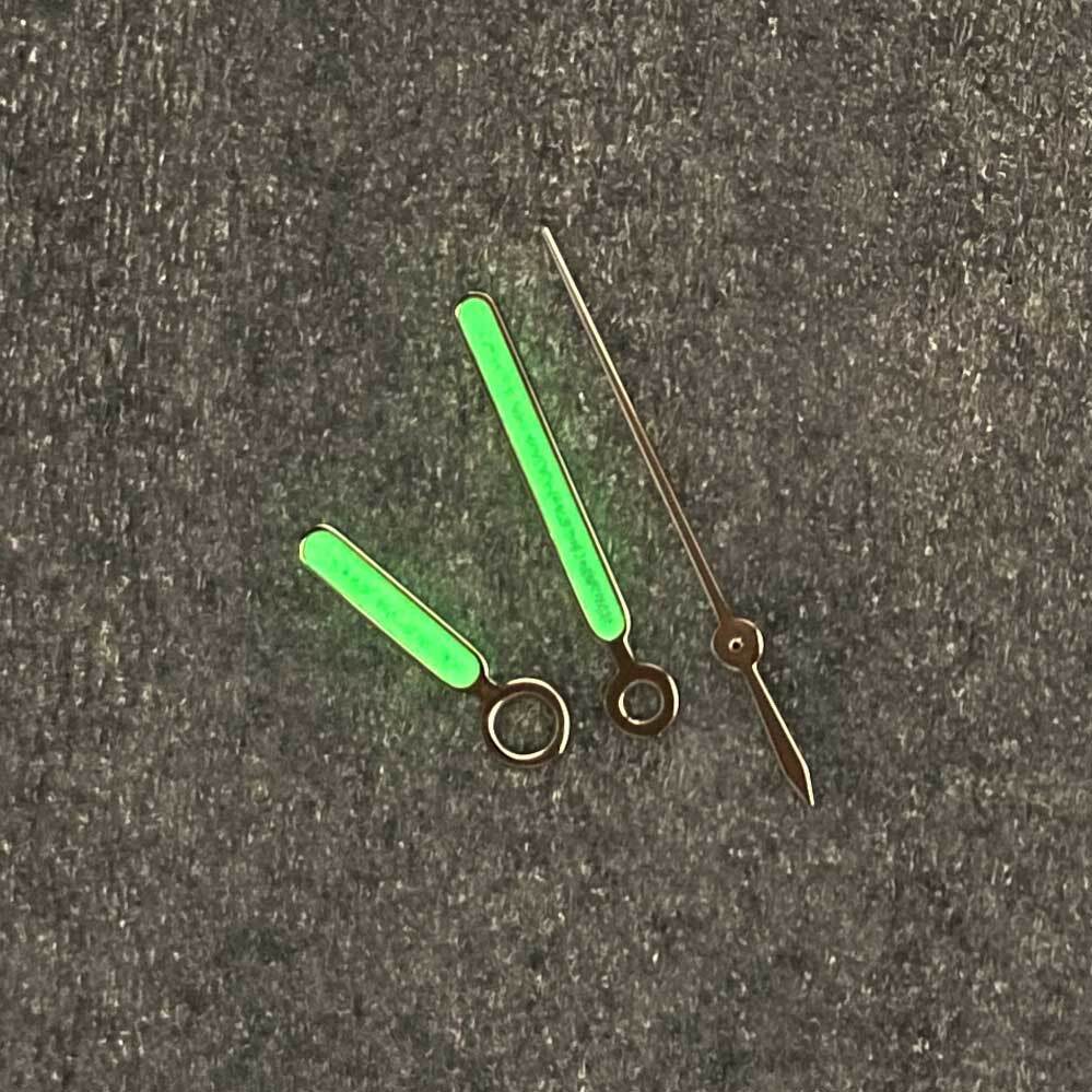 Vintage 3 Hands Green Luminous Silver Trim Watch Hands for NH35/NH36 Movement