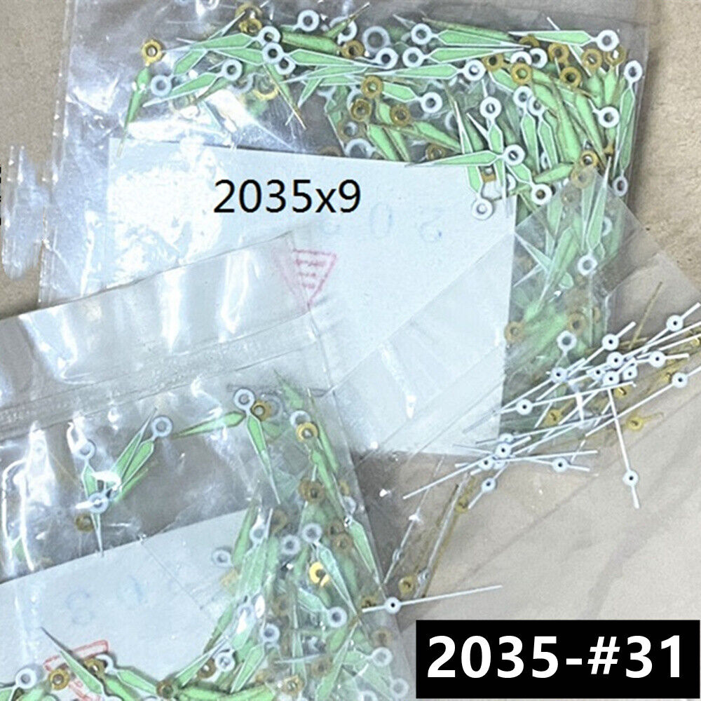 100 Sets 9mm Silver with Green Lume Watch Hands for Miyota 2035 Quartz Movement