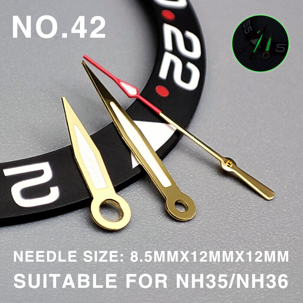 Green Luminous Pointed Golden Trim 12mm Watch Hands for Miyota NH35/NH36/NH38