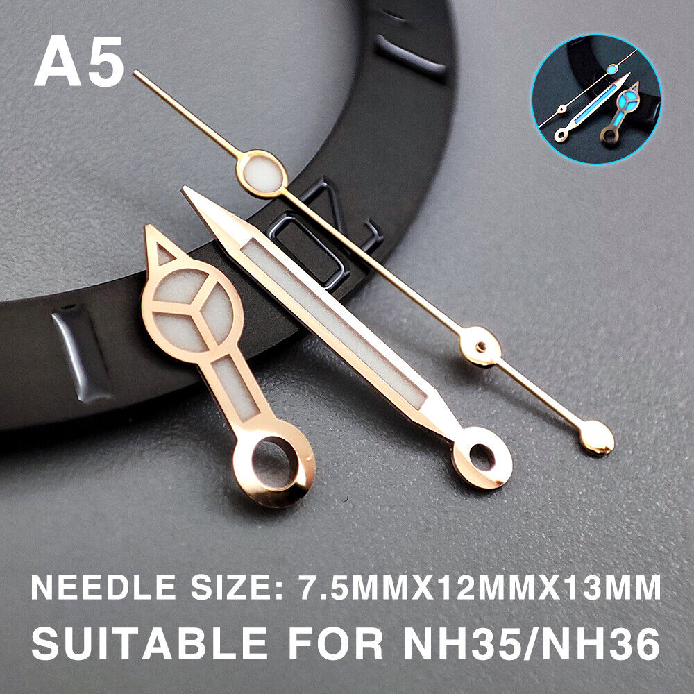 Blue Luminous Rose Golden Trim 13mm Watch Hands for Miyota NH35/NH36/NH38