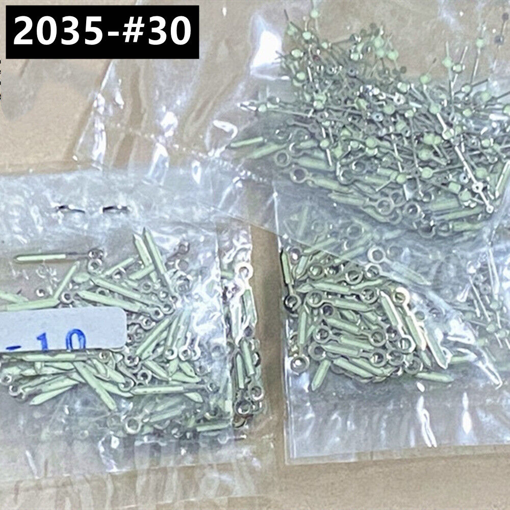 100 Sets 10mm Silver Green Luminous Watch Hands for Miyota 2035 Quartz Movement