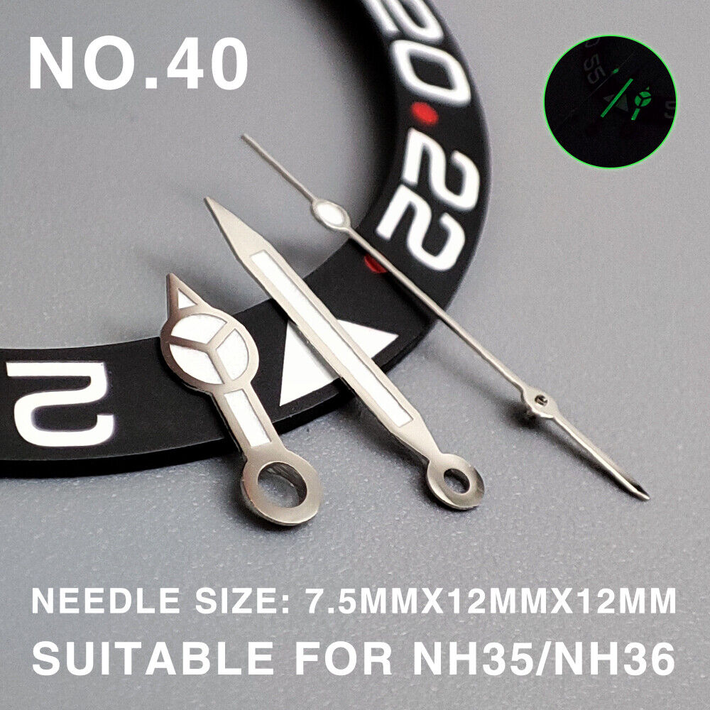 Green Luminous Silver Trim 12mm Watch Hands for Miyota NH35/NH36/NH38 Movement