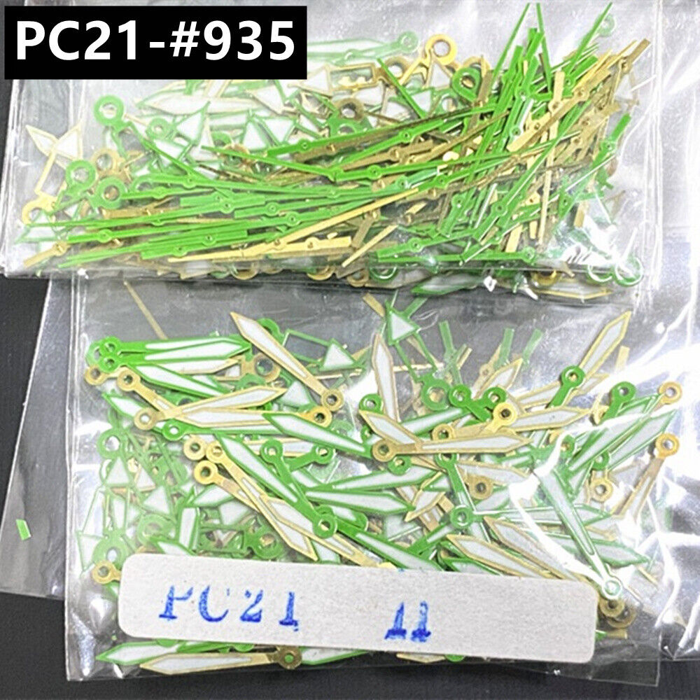 100 Sets 11mm Green/White Hands Watch Hands for Epson PC21 Quartz Movement
