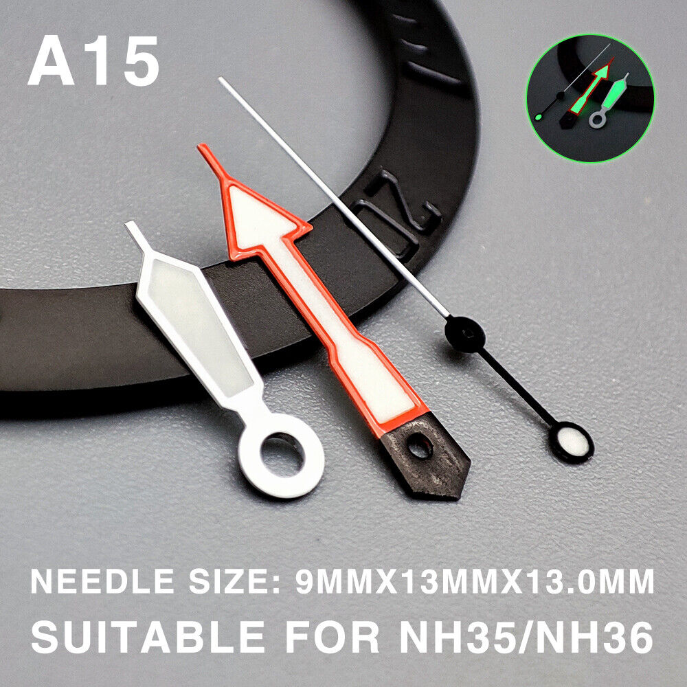 Green Lume Silver Trim 13mm Orange Second Watch Hands for Miyota NH35/NH36/NH38