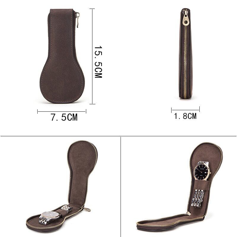 1 Slot Leather Watch Box Luxury Pouch with Zipper Portable Organizer Bag