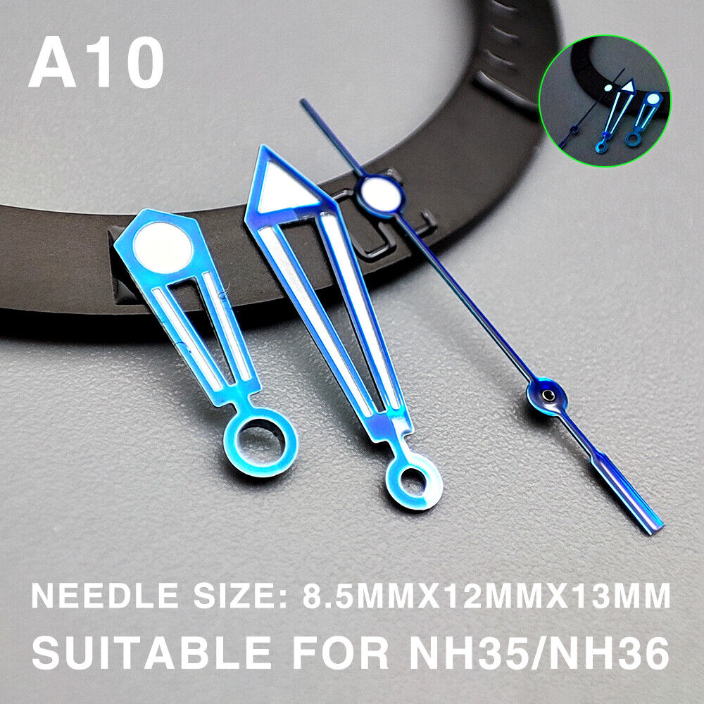 Green Luminous Blue Trim Hollow 13mm Watch Hands for Miyota NH35/NH36/NH38