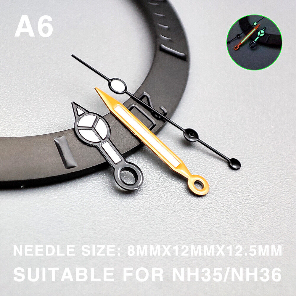 Green Luminous Black Trim 12.5mm Watch Hands for Miyota NH35/NH36/NH38 Movement
