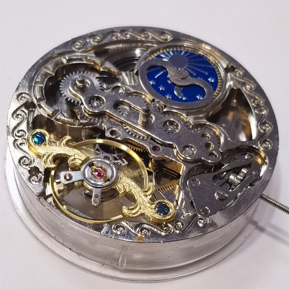 Automatic Mechanical Movement Silver 3 Hands Hollow Moon Phase@12