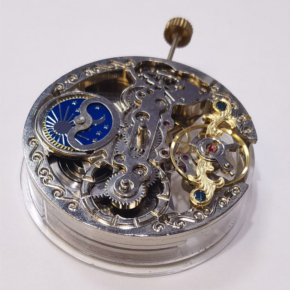Automatic Mechanical Movement Silver 3 Hands Hollow Moon Phase@12