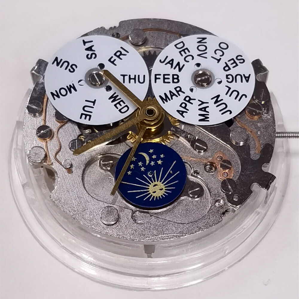 Automatic Mechanical Movement Silver Week and Month Position @12 Moon Phase@6