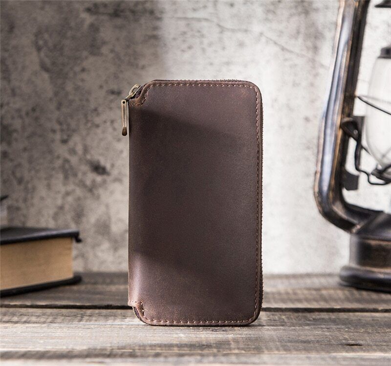 Brown Leather 2 Slot Watch Box Luxury Pouch with Zipper Portable Organizer Bag