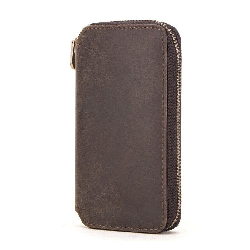 Brown Leather 2 Slot Watch Box Luxury Pouch with Zipper Portable Organizer Bag