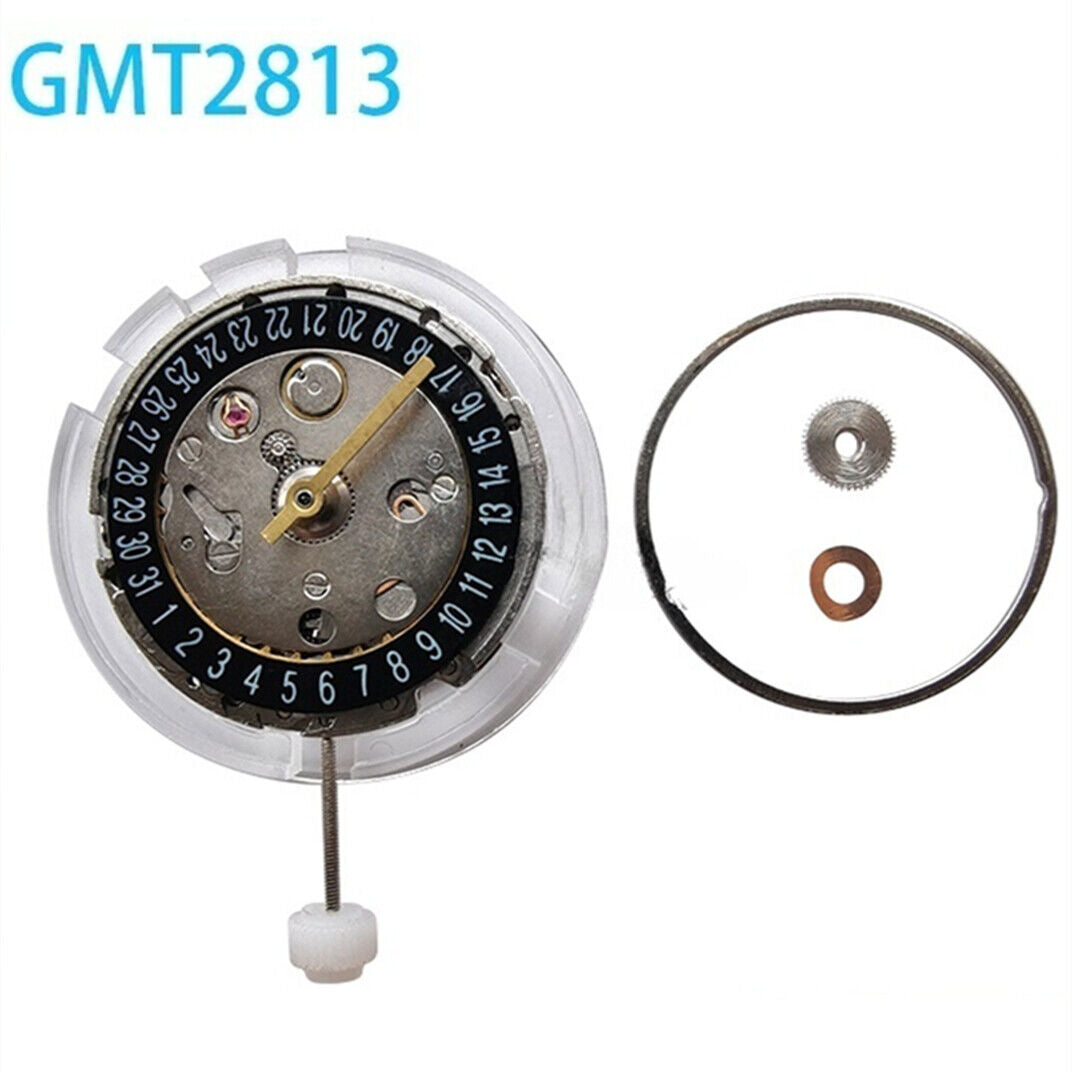 Watch Part GMT Mechanical Movement Black Day Date Calendar at 6 For 2813