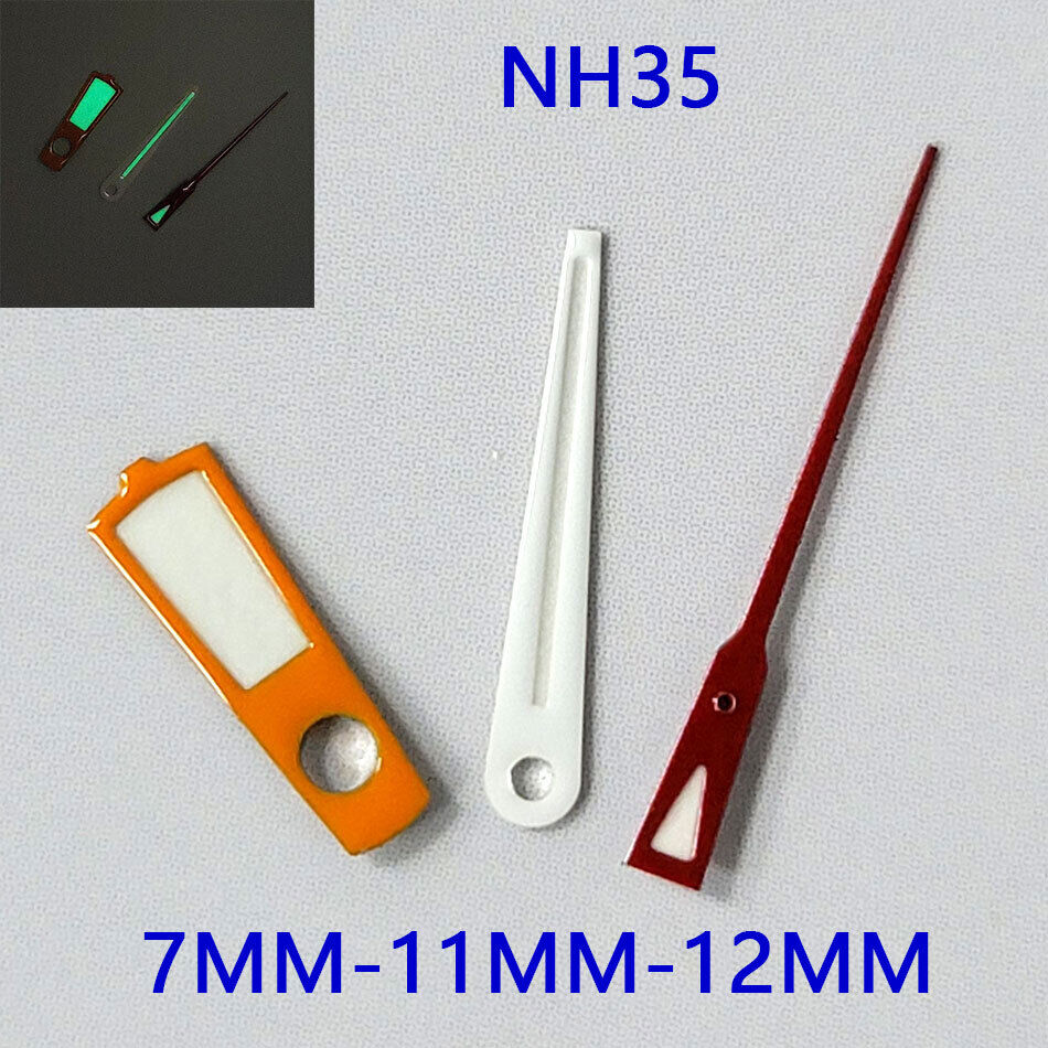 Green Luminous Watch Hands Sets for NH35A/NH36A/4R36 Movement 3 Hands 7/11/12mm