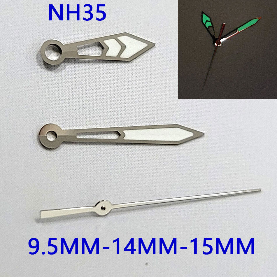 Green Luminous Watch Hands Sets for NH35A/NH36A/4R36 Movement 9.5/14/15mm B13