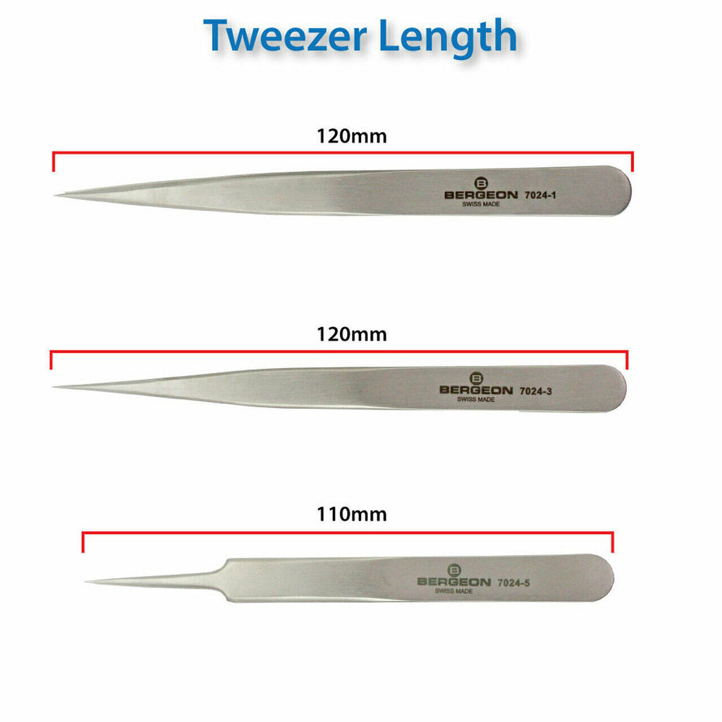 Bergeon 7024 Set of 3 Non Magnetic Tweezers