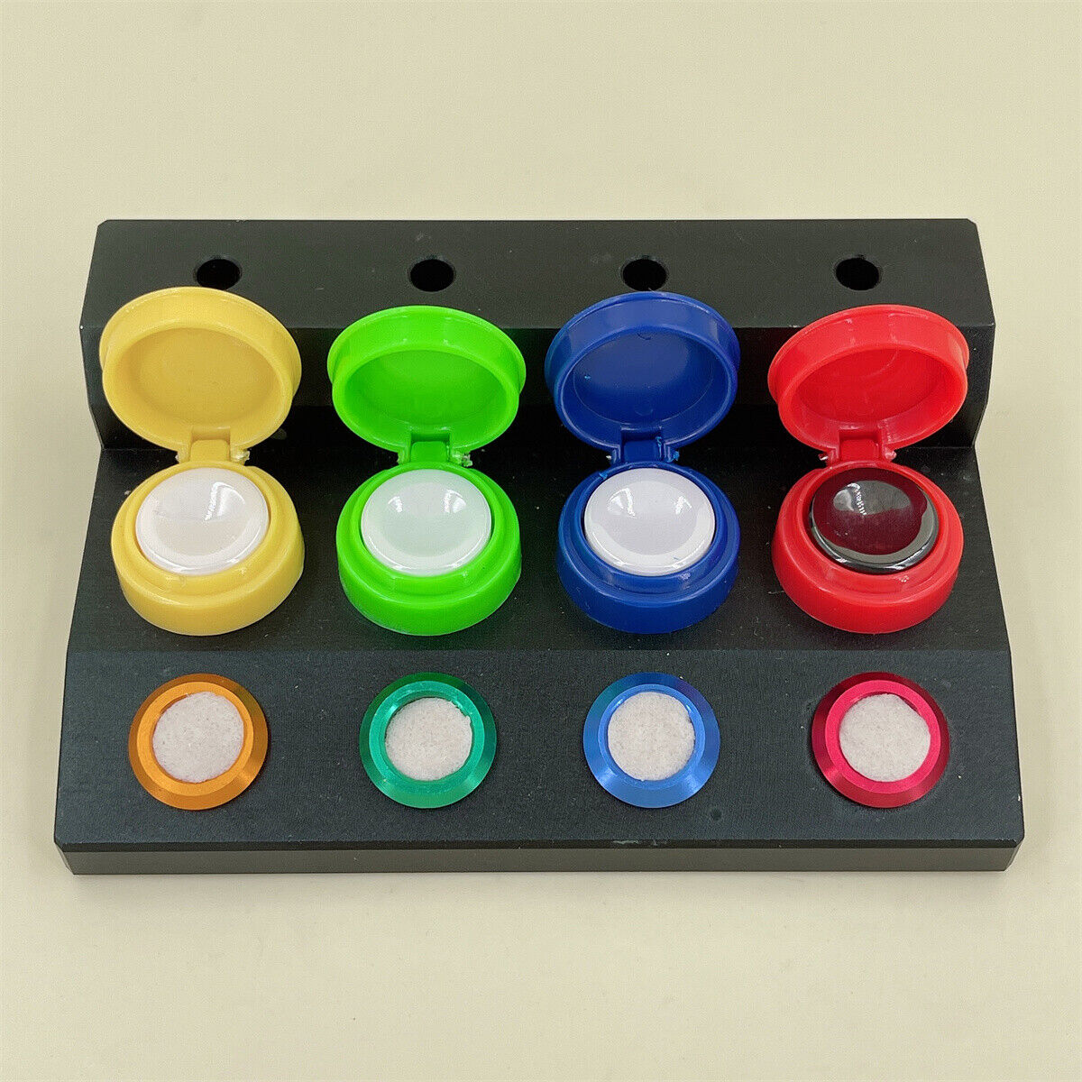 Black Oil Cups Stand 4 Containers with Colorful Plastic Cover Watch Repair Tool