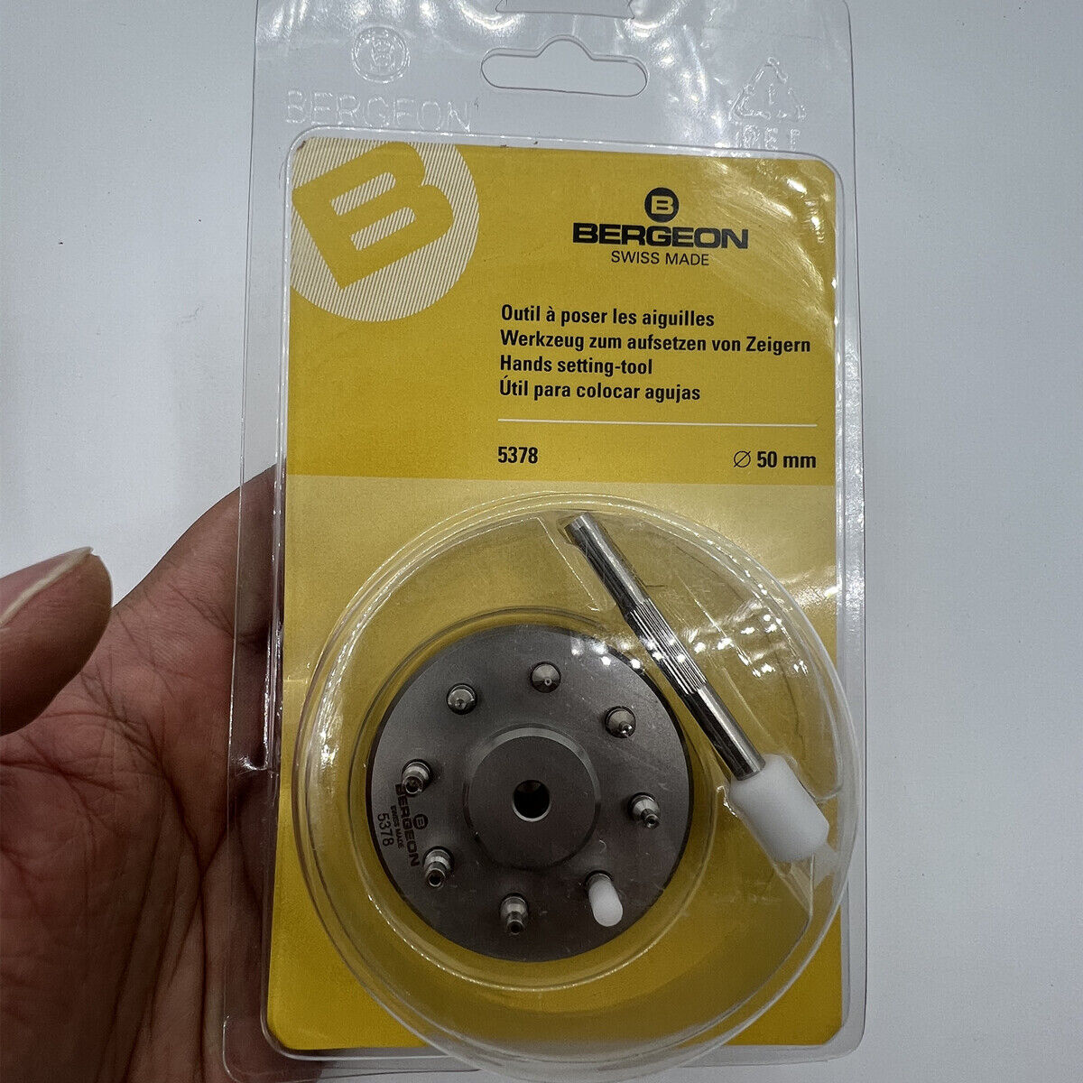 Bergeon 5378 Watch Hand Fitting Setting Swiss Tool 9 Stakes On Holder