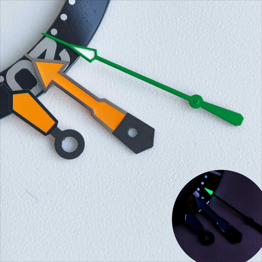 Dark Grey Trim Orange Painted Green Second Green Lume Watch Hands for NH35/36