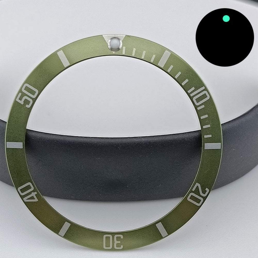 37.5mm Green Lume Aluminum Green SUB Watch Bezel Slope White Font Watch Part