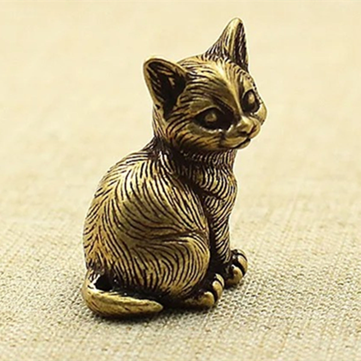 Solid Copper Little Fortune Cat Trinket Vintage Bronze Figurines