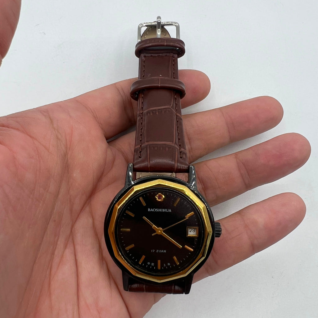 37mm Shanghai Manual Mechanical Watch Single Calendar Black Case