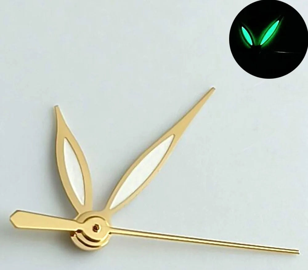 Green Lume Golden Trim Leaf Shape Watch Hands for NH35 NH36 7S26 NH70 NH72