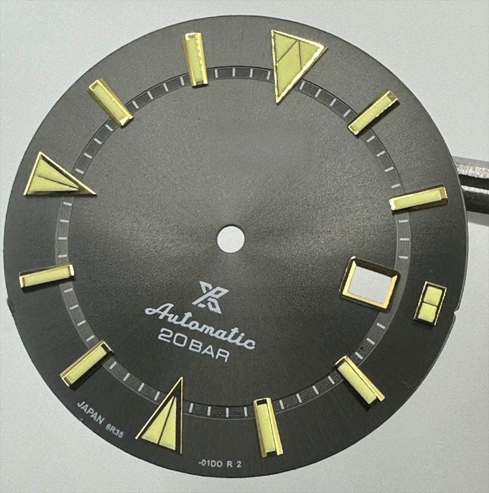 34mm Dark Grey+Golden Trim Nail Datejust Green Lume Watch Dial for 8215 8200