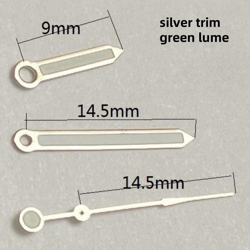 14.5x14.5x9mm Silver Trim Green Lume Hands for Seagull ST6 Automatic Mechanical